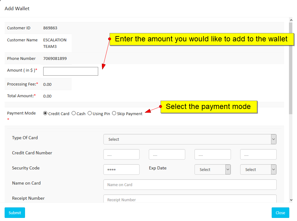 How do I add wallet balance on the account? User Guide